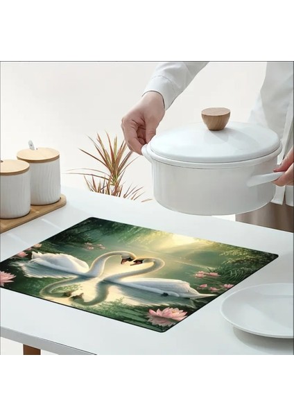 55 cm x 45 cm Kuğu Kalp Tasarımı Tezgah Üstü Bulaşık Kurutma Matı Bulaşıklık Kurutma Örtüsü
