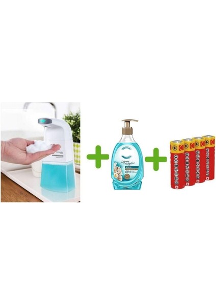 Sensörlü Fotoselli Sıvı Sabunluk,piller Dahil 21X10X5CM ve Bir Adet 392 ml Sıvı Sabun Aqua ve Deniz Esintisi