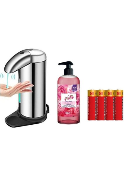 Sensörlü Fotoselli Sıvı Sabunluk,piller Dahil 14X10X22CM ve Bir Adet 500 ml Sıvı Sabun Gül Kokulu fiyatları