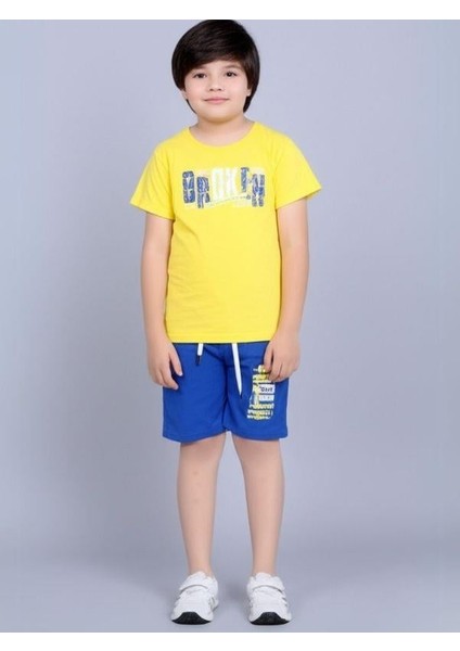 Erkek Çocuk Pamuklu Baskılı Şortlu Takım
