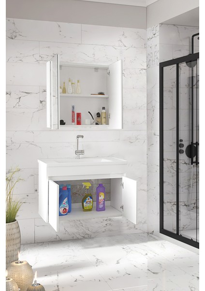 Viola-Win 80 cm Mdf Banyo Dolabı, Seramik Lavabolu Banyo Dolabı Seti Hazır Kurulu fiyatları