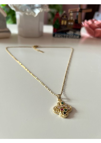 Renkli Taşlı Çiçek Figürlü – Gold Zarafet, Paslanmaz Çelik Kolye modelleri