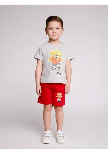 Erkek Bebek Ayıcıklı Pamuklu Şortlu Takım