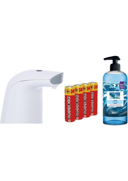 Sensörlü Fotoselli Sıvı Sabunluk,piller Dahil 21X5X10CM ve Bir Adet 500 ml Sıvı Sabun Okyanus Kokulu modelleri
