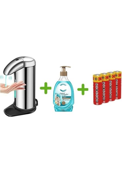 Sensörlü Fotoselli Sıvı Sabunluk,piller Dahil 14X10X22CM ve Bir Adet 392 ml Sıvı Sabun Aqua ve Deniz Esintisi