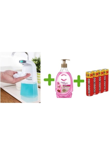 Sensörlü Fotoselli Sıvı Sabunluk,piller Dahil 21X10X5CM ve Bir Adet 392 ml Sıvı Sabun Amber ve Gül