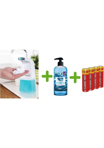 Sensörlü Fotoselli Sıvı Sabunluk,piller Dahil 21X10X5CM ve Bir Adet 500 ml Sıvı Sabun Okyanus Kokulu
