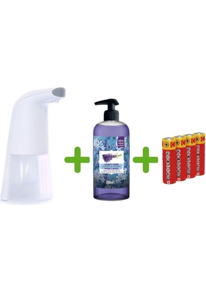 Sensörlü Fotoselli Sıvı Sabunluk,piller Dahil 21X5X10CM ve Bir Adet 500 ml Sıvı Sabun Lavanta Kokulu