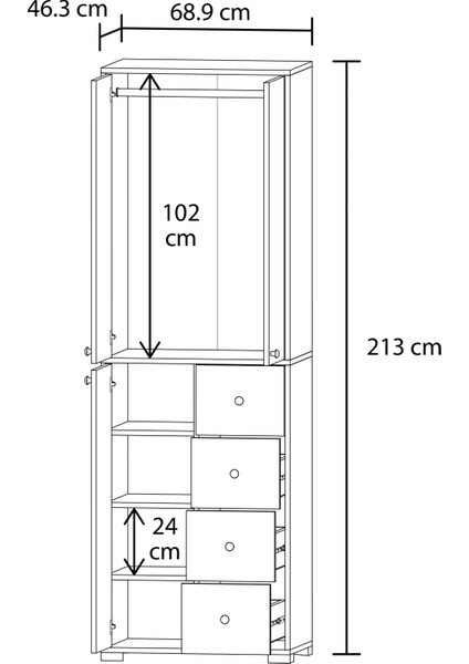 Bükreş No.2 Askılı 4 Çekmeceli 3 Raflı Genç Odası Dolabı modelleri
