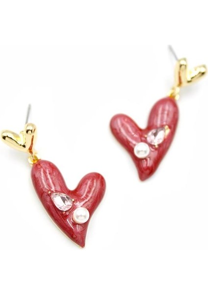 Mineli Kalp Küpe - Bordo