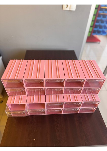 20 Gözlü PEMBE Plastik Çekmeceli Organizer Kutu | Güzellik salonları, hobi ve endüstriyel kullanım.