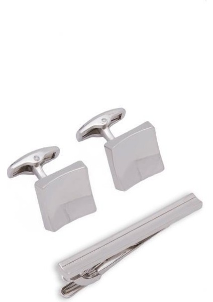 Premium Kutulu Gümüş Kol Düğmesi ve Kravat Iğnesi Set