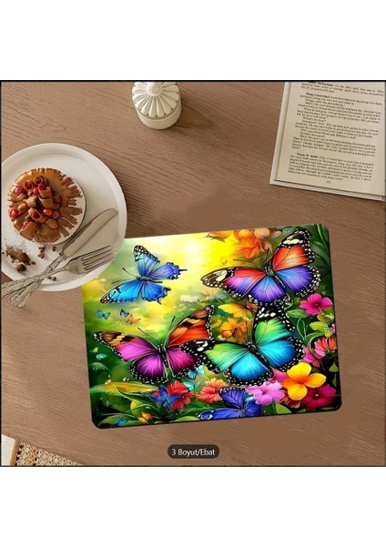 55 cm x 45 cm Canlı Kelebek ve Çiçek Tasarımı Tezgah Üstü Bulaşık Kurutma Matı Bulaşıklık Kurutma Örtüsü