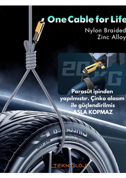Şarj Kablosu 27W ve 65W Hızlı Şarj Type-C Iphone Hepsi Ile Uyumlu Paraşüt Ipinden Kopmaz Kablo