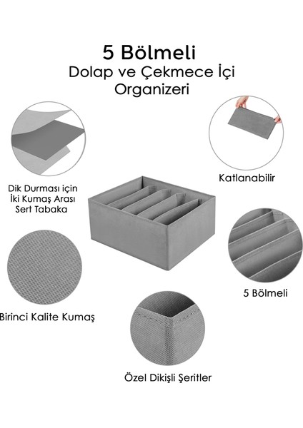 4 Adet 5 Bölmeli Çekmece Içi Düzenleyici, Dolap Çamaşır Düzenleyici, Saklama Kutusu Organizer fiyatları