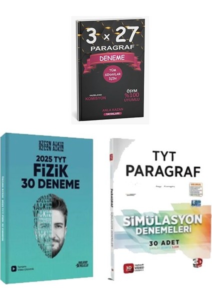 2025 Tyt Fizik 30 Deneme Özcan Aykın+ 2025 Tyt Simülasyon Paragraf Video Çözümlü Denemeleri +Anlakazan Paragraf