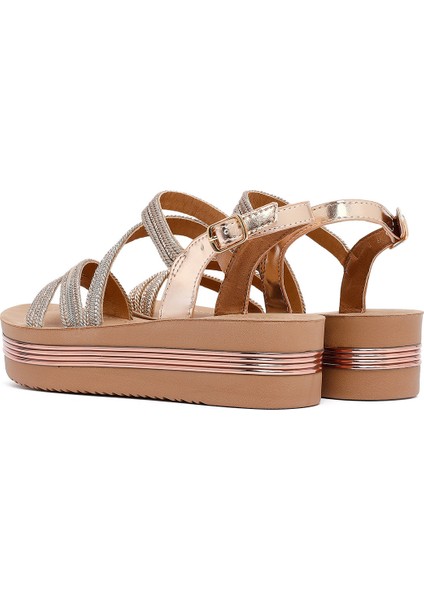 Kadın Pembe Kalın Tabanlı Taşlı Sandalet 25SFE465714 indirimleri