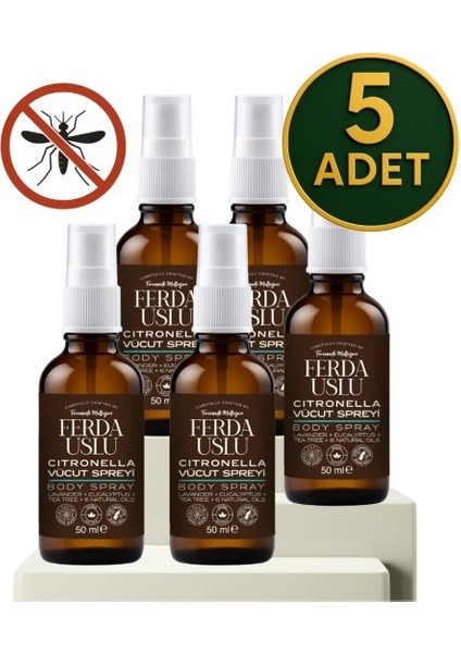 Citronella Koruyucu Vücut Spreyi 5'li Set- Okaliptus + Çay Ağacı + Nane 50 ml