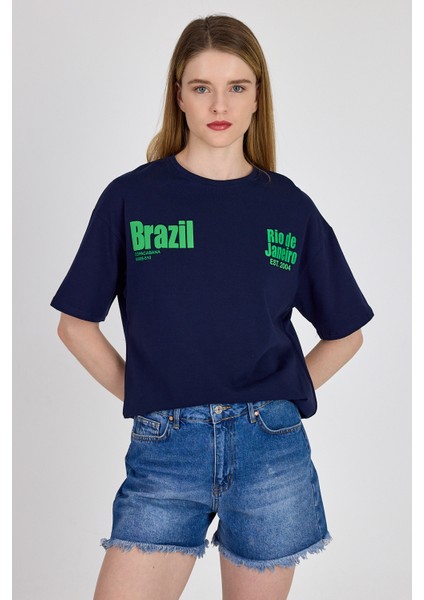 6403 Brazil Yazı Baskılı Tişört Laci