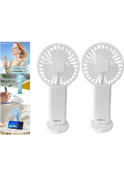 2 Adet Mini Fan,telefon Tutucu,portatif El Vantilatörü Beyaz 9,3X19CM