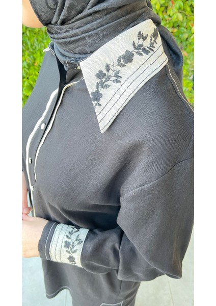 Keten Kumaş Işlemeli Gömlek Pantolon Takım