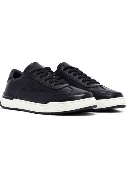 Erkek Siyah Bağcıklı Deri Sneaker 25SFD688418