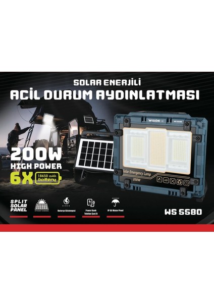 WS-5580 Güneş Enerjili Projektör Aydınlatma 200 Watt