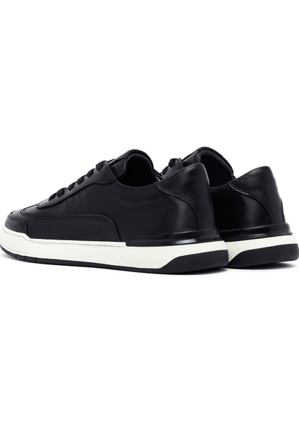 Erkek Siyah Bağcıklı Deri Sneaker 25SFD688418