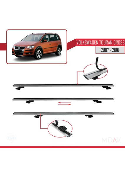 Volkswagen Touran Cross Pre-Facelift 2007-2010 Arası ile Uyumlu Basıc Model Ara Atkı Tavan Barı Gri 3 Adet indirimleri