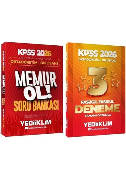 Yediiklim 2026 Kpss Lise Ortaöğretim Ön Lisans Memur Ol Soru Bankası + 3 Deneme 2 Li Set+Anlakazan Paragraf