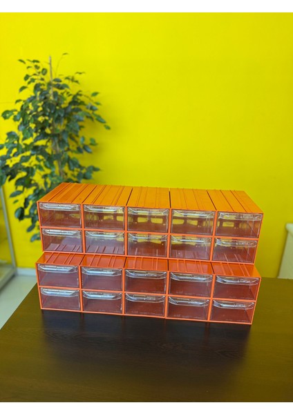 20 Gözlü TURUNCU Plastik Çekmeceli Organizer Kutu Güzellik salonları, hobi ve endüstriyel kullanım.