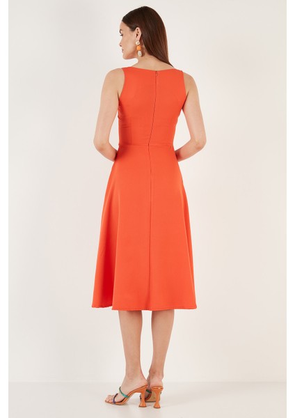 Bisiklet Yaka Regular Fit Cepli Pileli Midi Elbise Bayan Elbise 6051963