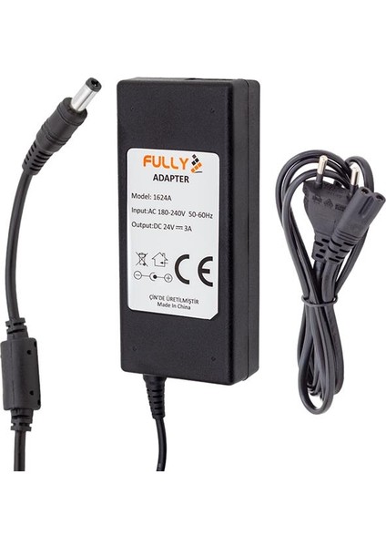 Fully O-1624A 24 Volt - 3 Amper Plastik Kasa Masaüstü Adaptör 5.5*2.5 Uç