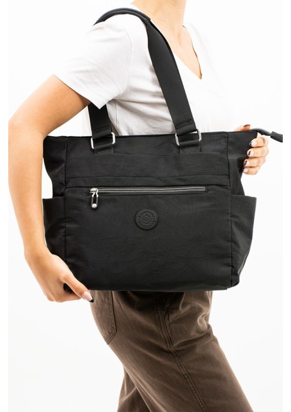 Kadın Çok Gözlü Kullanışlı Suya Dayanıklı Saten Kumaş Çapraz Askılı El ve Omuz Çantası