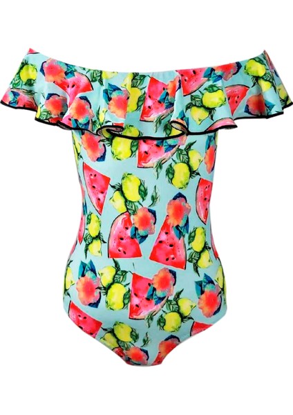Kayık Yaka Meyve Desenli Fırfırlı Kız Çocuk Mayo By Nessi Byrd