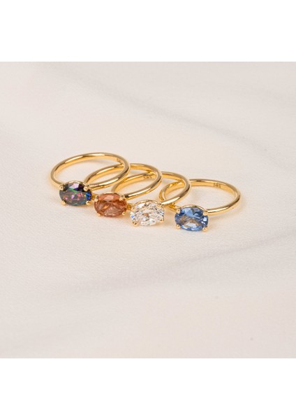 Gümüş Yüzük - Gümüş Yüzük - 1.10 Karat Yan Blue Topaz Taşlı Octagon 925 Ayar Gümüş Evlilik Teklifi Yüzüğü