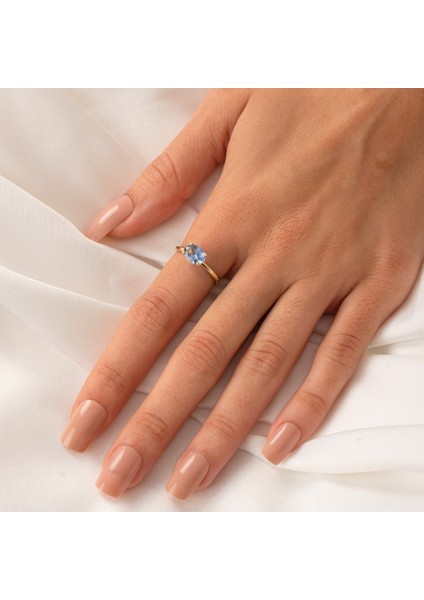 Gümüş Yüzük - Gümüş Yüzük - 1.10 Karat Yan Blue Topaz Taşlı Octagon 925 Ayar Gümüş Evlilik Teklifi Yüzüğü