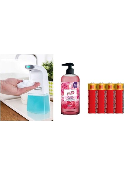 Sensörlü Fotoselli Sıvı Sabunluk,piller Dahil 21X10X5CM ve Bir Adet 500 ml Sıvı Sabun Gül Kokulu fiyatları