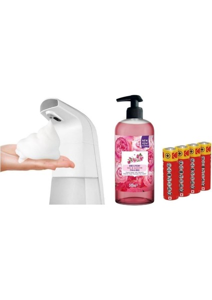 Sensörlü Fotoselli Sıvı Sabunluk,piller Dahil 21X10X5CM ve Bir Adet 500 ml Sıvı Sabun Gül Kokulu fırsatları