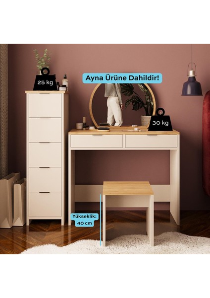 Flora U2060 Kumtaşı Sepet 5+2 Çekmeceli Aynalı Makyaj Masası Seti Çekmeceli Dolaplı Tabureli modelleri