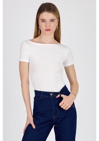 Beyaz Bisiklet Yaka Viskoz/yumuşak Kumaş Tişört 1469 fiyatları