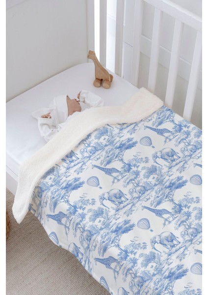 Peluş Çift Yüz Battaniye - Blue Toile De Jouy