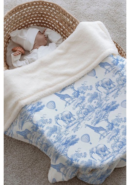 Peluş Çift Yüz Battaniye - Blue Toile De Jouy fiyatları
