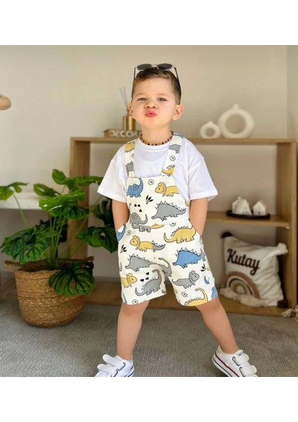 Erkek Çocuk Dinozor Desenli Denim Gabardin Kumaş