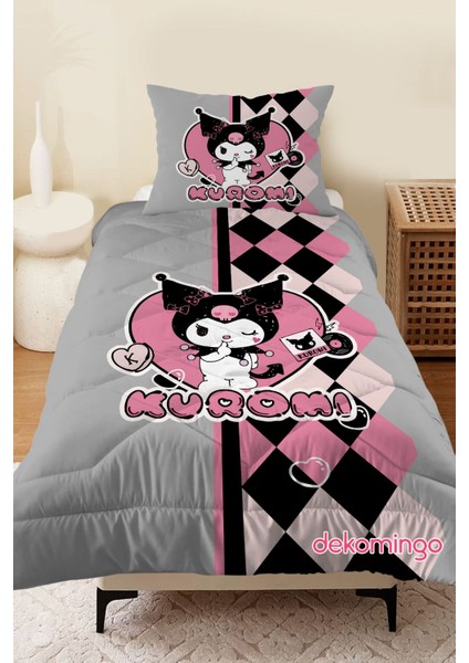Üçgenli Gri Kuromi Yorgan Seti