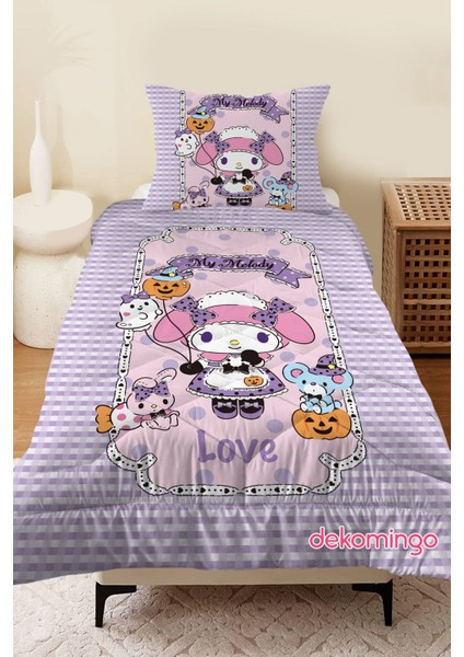 Lila My Melody Kareli Yorgan Seti