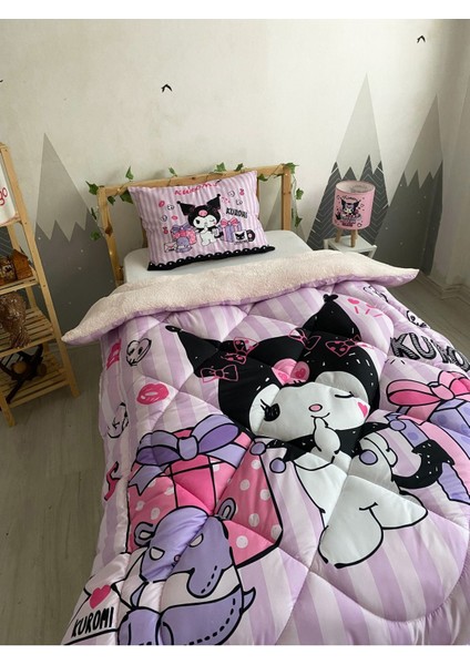 Peluş Siyah Pembe Şeritli Kuromi Bebek ve Çocuk Odası Kapitone Yorgan fiyatları