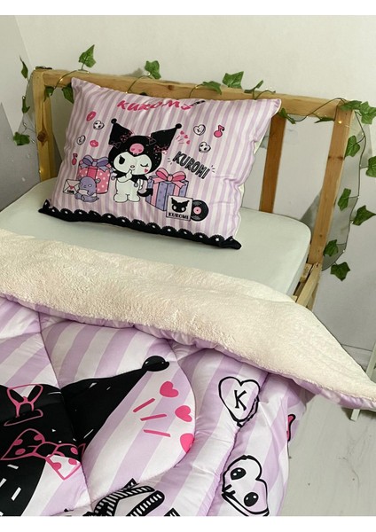 Peluş Siyah Pembe Şeritli Kuromi Bebek ve Çocuk Odası Kapitone Yorgan modelleri