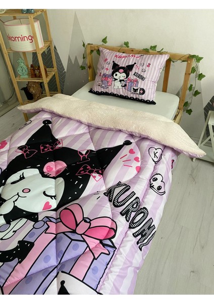 Peluş Siyah Pembe Şeritli Kuromi Bebek ve Çocuk Odası Kapitone Yorgan fırsatları