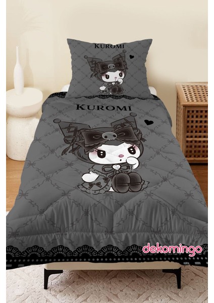 Siyah Dantelli Kuromi Bebek ve Çocuk Odası Kapitone Yorgan